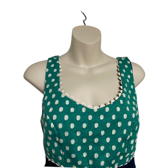 Judith March Green and White Polka Dot Sleeveless Open Back Dress M (2600) - Picture 4 of 7